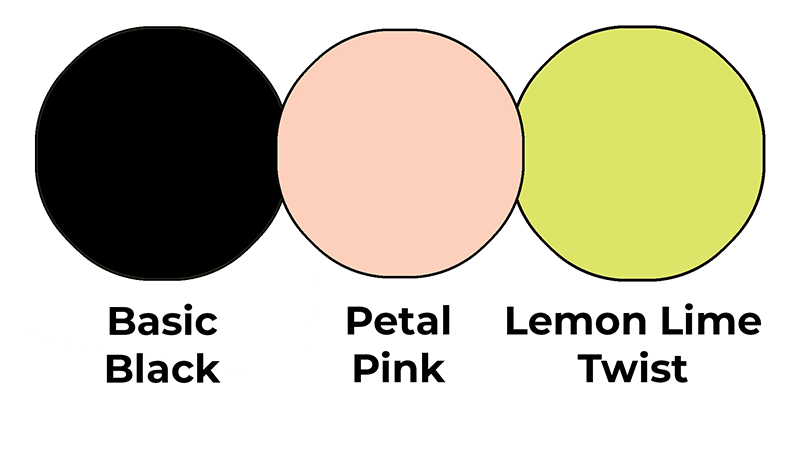 Colour combo mixing Basic Black, Petal Pink and Lemon Lime Twist.