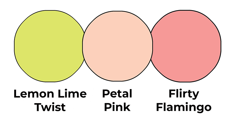 Colour combo mixing Lemon Lime Twist, Petal Pink and Flirty Flamingo.