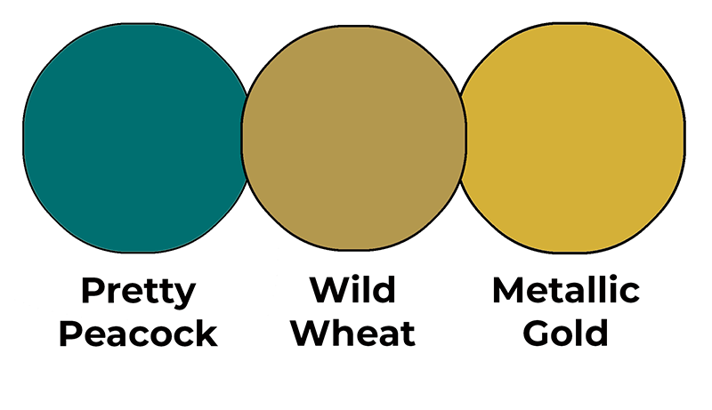 Colour combo mixing Pretty Peacock, Wild Wheat and Metallic Gold. 