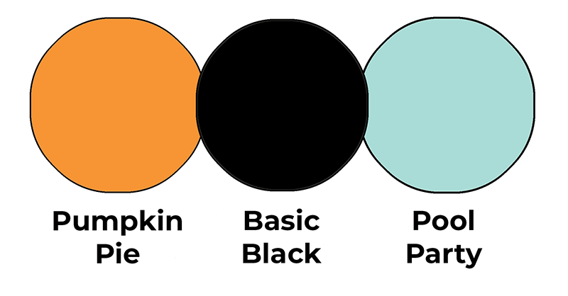 Colour combo mixing Pumpkin Pie, Basic Black and Pool Party. 