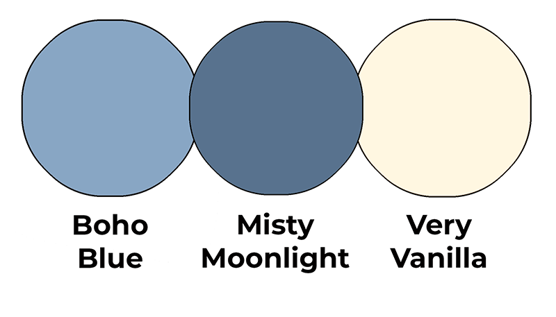 Colour combo mixing Boho Blue, Misty Moonlight and Very Vanilla.