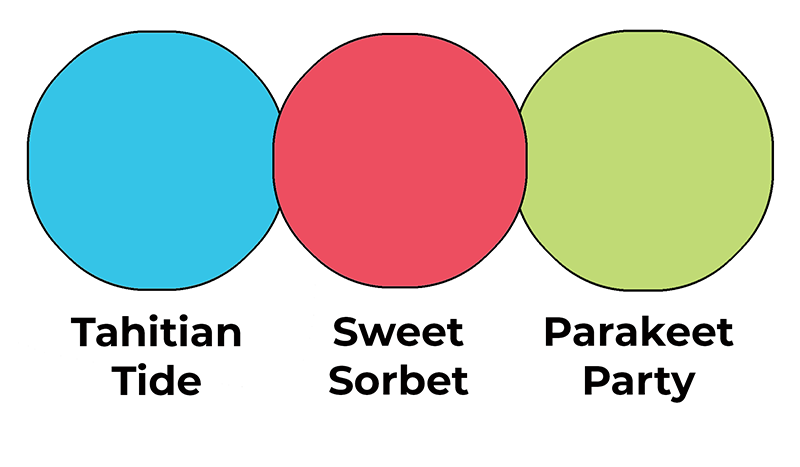 Colour combo mixing Tahitian Tide, Sweet Sorbet and Parakeet Party.
