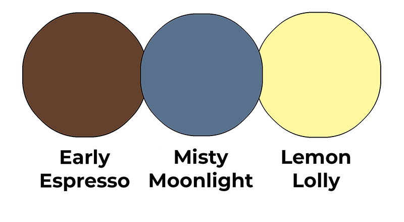 Colour combo mixing Early Espresso, Misty Moonlight and Lemon Lolly.